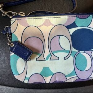 Coach Blue and Cream Patterned Wristlet